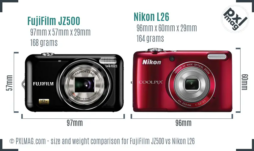 FujiFilm JZ500 vs Nikon L26 size comparison FujiFilm JZ500 vs Nikon L26 size comparison