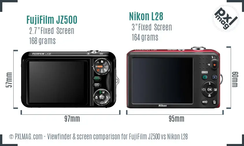 FujiFilm JZ500 vs Nikon L28 Screen and Viewfinder comparison