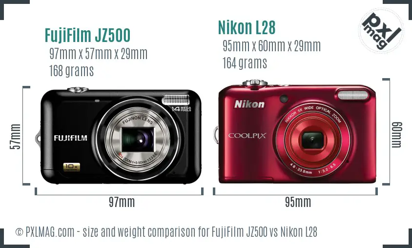 FujiFilm JZ500 vs Nikon L28 size comparison