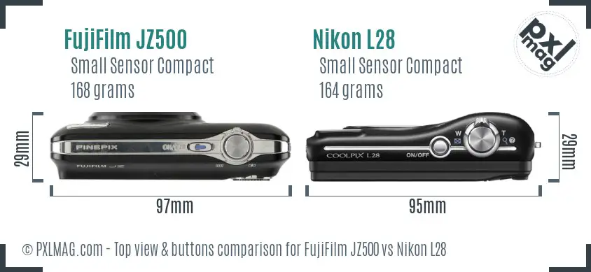 FujiFilm JZ500 vs Nikon L28 top view buttons comparison