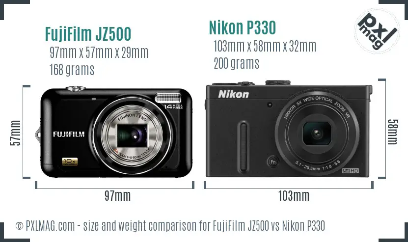 FujiFilm JZ500 vs Nikon P330 size comparison