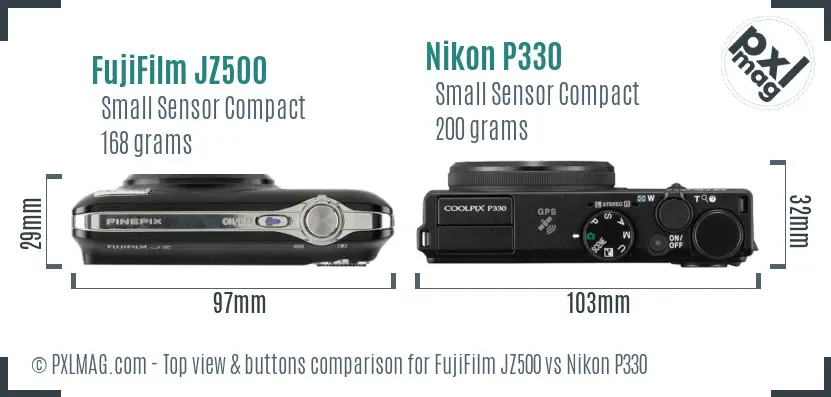 FujiFilm JZ500 vs Nikon P330 top view buttons comparison