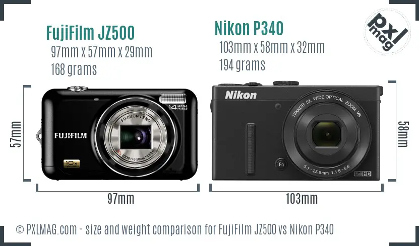 FujiFilm JZ500 vs Nikon P340 size comparison