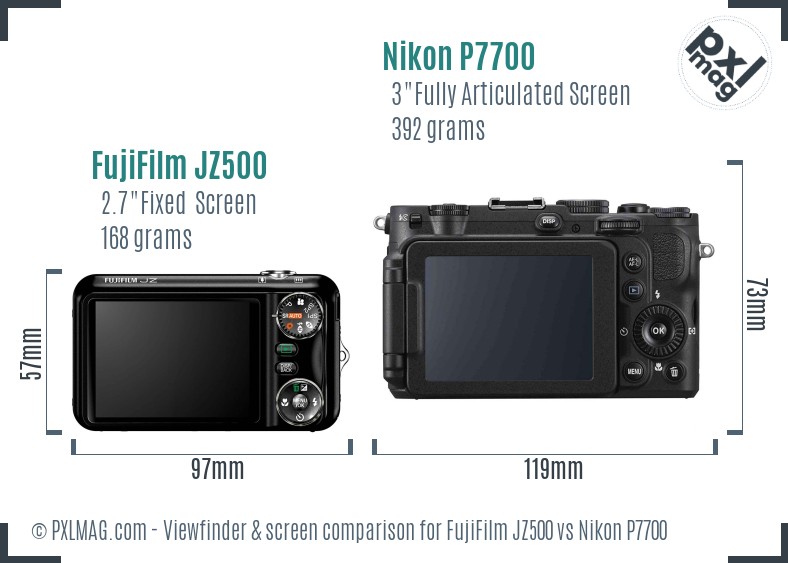 FujiFilm JZ500 vs Nikon P7700 Screen and Viewfinder comparison