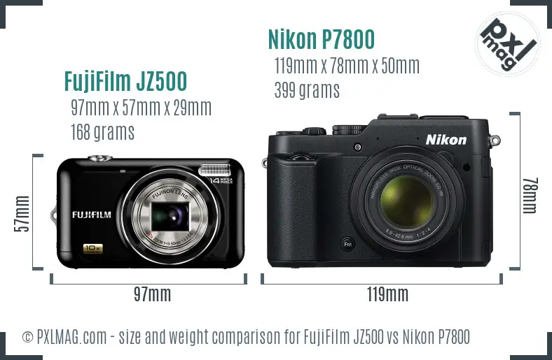 FujiFilm JZ500 vs Nikon P7800 size comparison