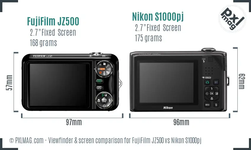 FujiFilm JZ500 vs Nikon S1000pj Screen and Viewfinder comparison