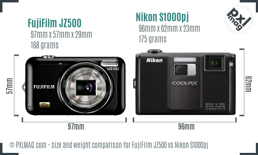 FujiFilm JZ500 vs Nikon S1000pj size comparison