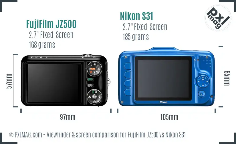 FujiFilm JZ500 vs Nikon S31 Screen and Viewfinder comparison