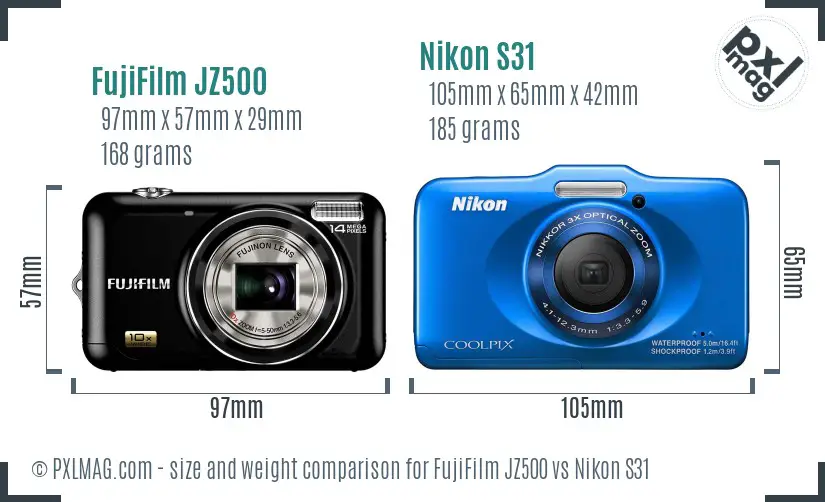 FujiFilm JZ500 vs Nikon S31 size comparison