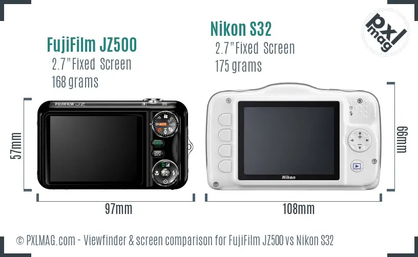 FujiFilm JZ500 vs Nikon S32 Screen and Viewfinder comparison