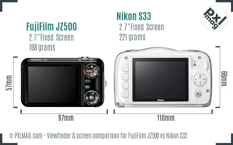 FujiFilm JZ500 vs Nikon S33 Screen and Viewfinder comparison