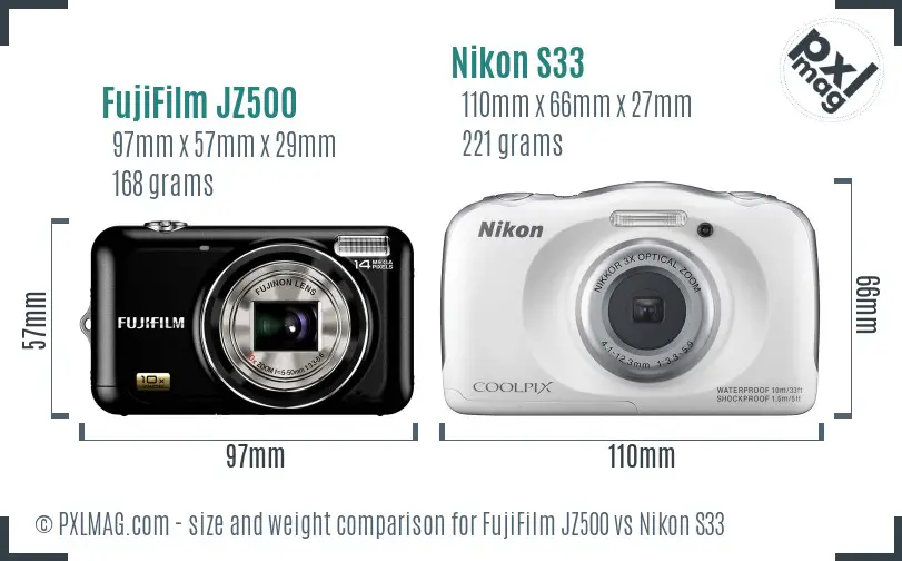 FujiFilm JZ500 vs Nikon S33 size comparison
