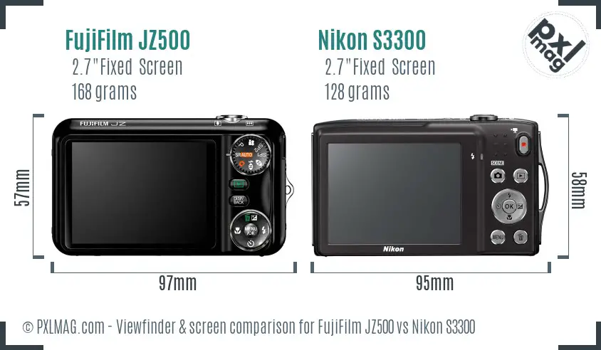 FujiFilm JZ500 vs Nikon S3300 Screen and Viewfinder comparison