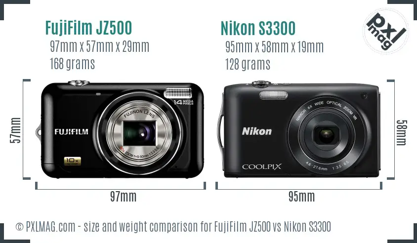 FujiFilm JZ500 vs Nikon S3300 size comparison