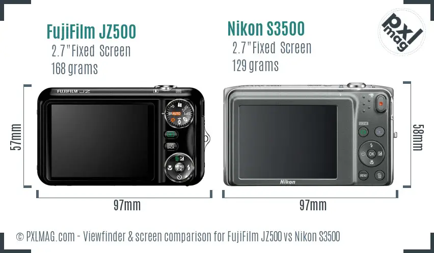 FujiFilm JZ500 vs Nikon S3500 Screen and Viewfinder comparison