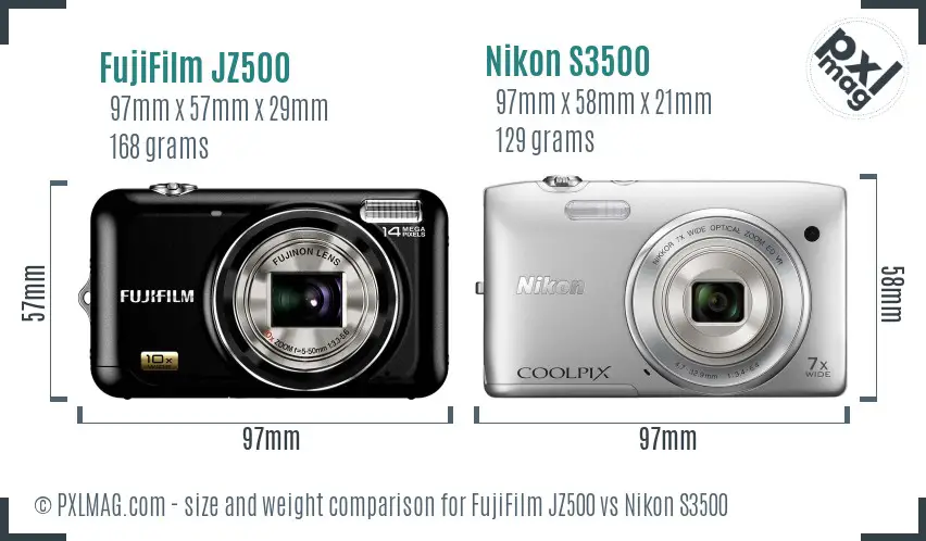 FujiFilm JZ500 vs Nikon S3500 size comparison