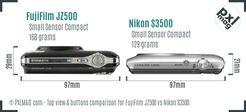 FujiFilm JZ500 vs Nikon S3500 top view buttons comparison