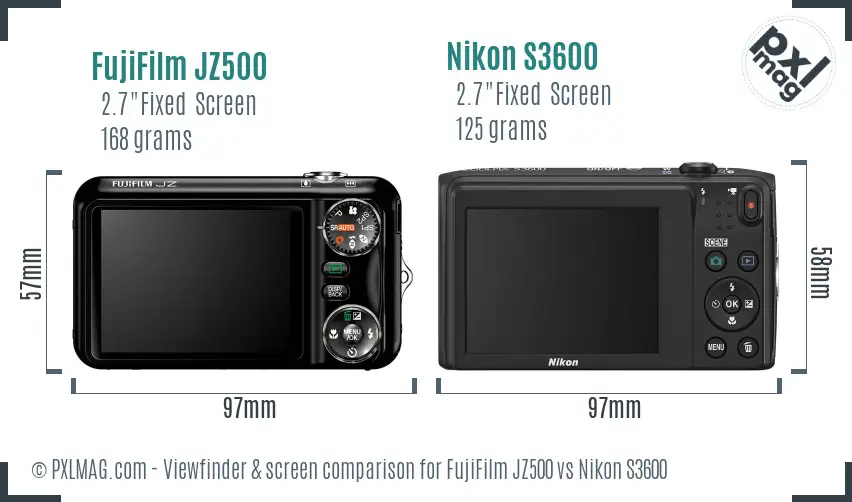 FujiFilm JZ500 vs Nikon S3600 Screen and Viewfinder comparison