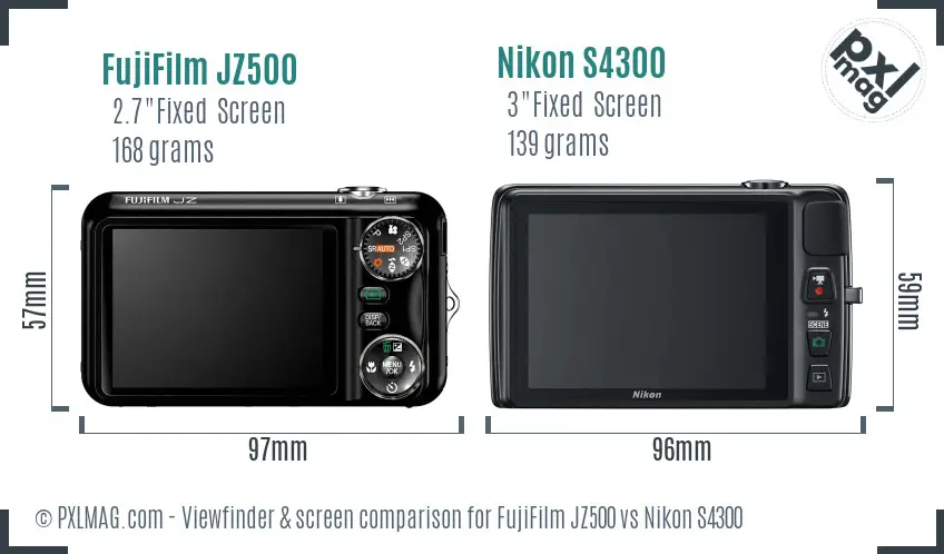FujiFilm JZ500 vs Nikon S4300 Screen and Viewfinder comparison