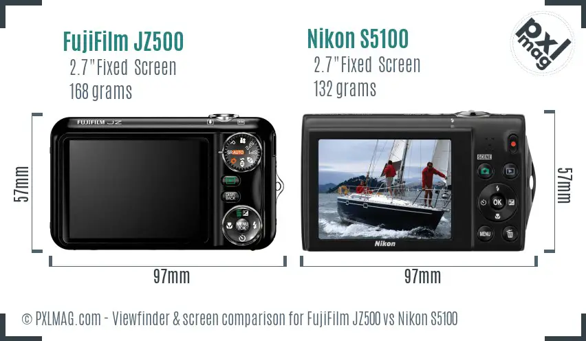 FujiFilm JZ500 vs Nikon S5100 Screen and Viewfinder comparison FujiFilm JZ500 vs Nikon S5100 Screen and Viewfinder comparison