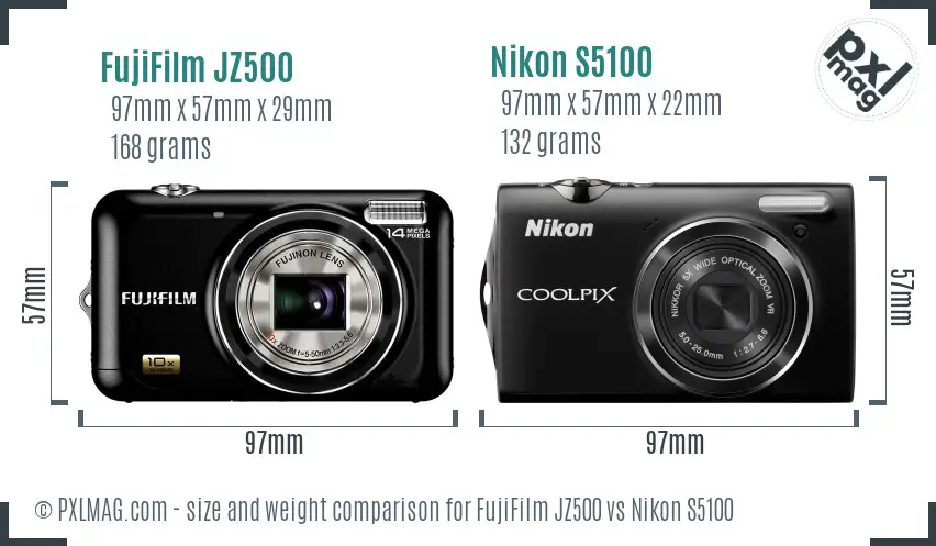 FujiFilm JZ500 vs Nikon S5100 size comparison FujiFilm JZ500 vs Nikon S5100 size comparison