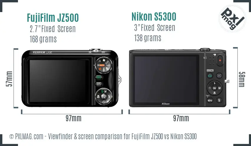 FujiFilm JZ500 vs Nikon S5300 Screen and Viewfinder comparison