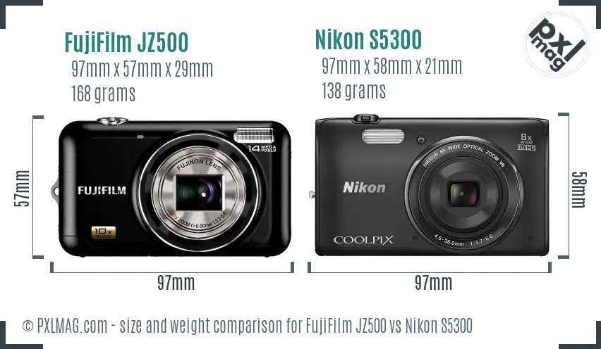FujiFilm JZ500 vs Nikon S5300 size comparison