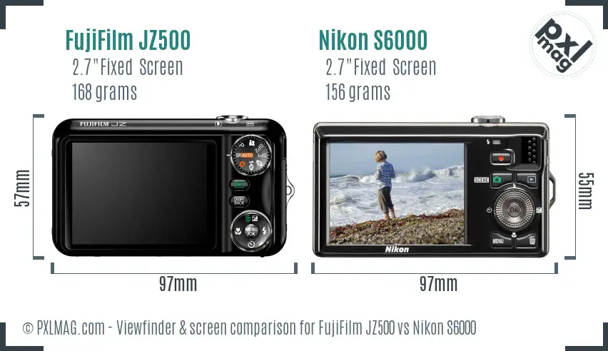 FujiFilm JZ500 vs Nikon S6000 Screen and Viewfinder comparison