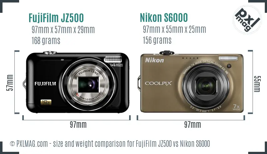 FujiFilm JZ500 vs Nikon S6000 size comparison