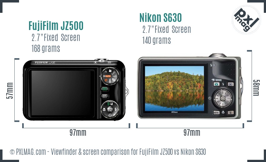 FujiFilm JZ500 vs Nikon S630 Screen and Viewfinder comparison