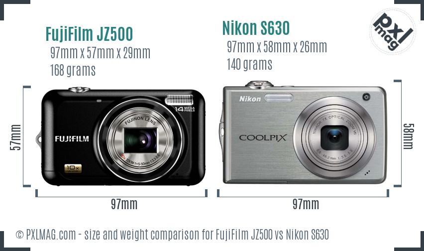 FujiFilm JZ500 vs Nikon S630 size comparison