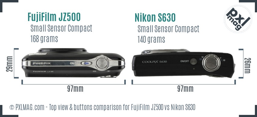 FujiFilm JZ500 vs Nikon S630 top view buttons comparison