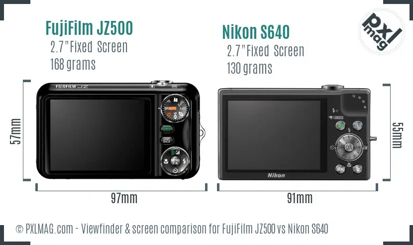 FujiFilm JZ500 vs Nikon S640 Screen and Viewfinder comparison