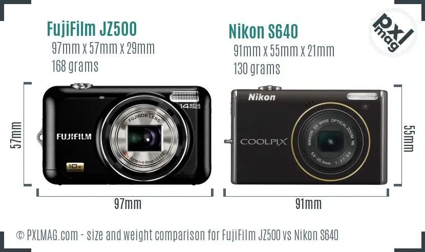 FujiFilm JZ500 vs Nikon S640 size comparison