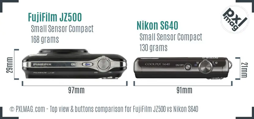 FujiFilm JZ500 vs Nikon S640 top view buttons comparison
