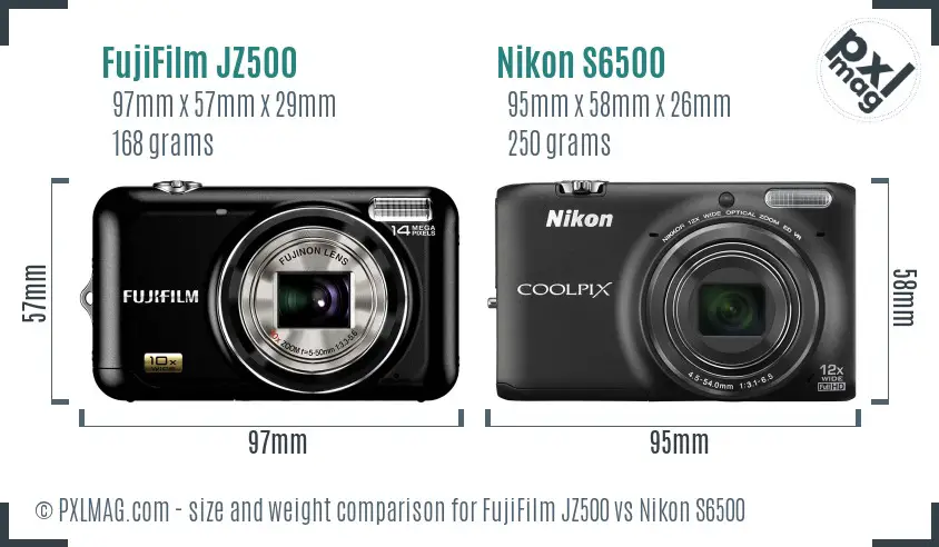 FujiFilm JZ500 vs Nikon S6500 size comparison FujiFilm JZ500 vs Nikon S6500 size comparison