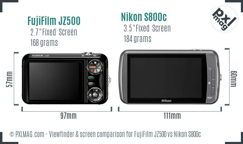 FujiFilm JZ500 vs Nikon S800c Screen and Viewfinder comparison FujiFilm JZ500 vs Nikon S800c Screen and Viewfinder comparison