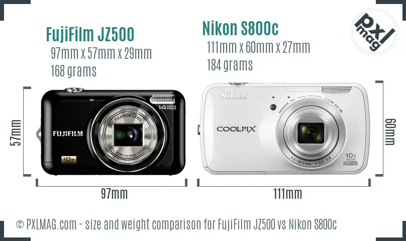 FujiFilm JZ500 vs Nikon S800c size comparison FujiFilm JZ500 vs Nikon S800c size comparison