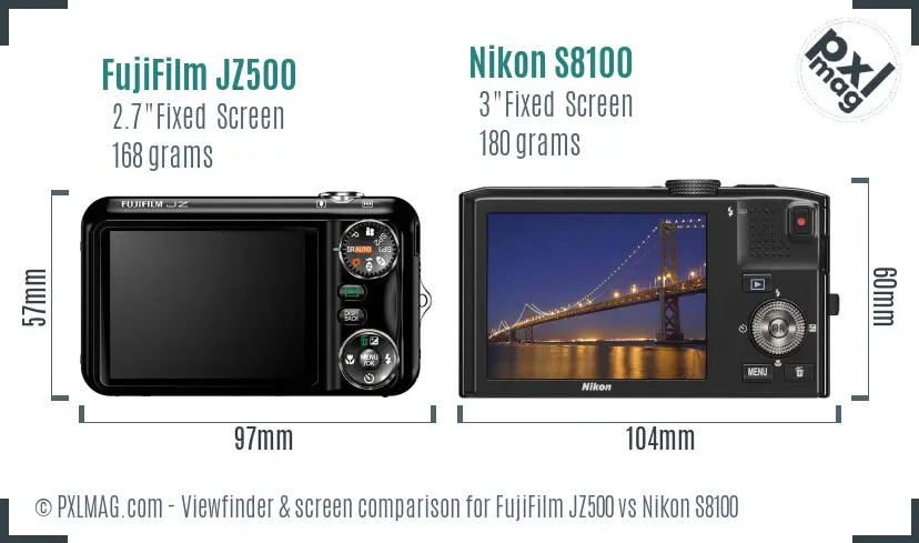 FujiFilm JZ500 vs Nikon S8100 Screen and Viewfinder comparison
