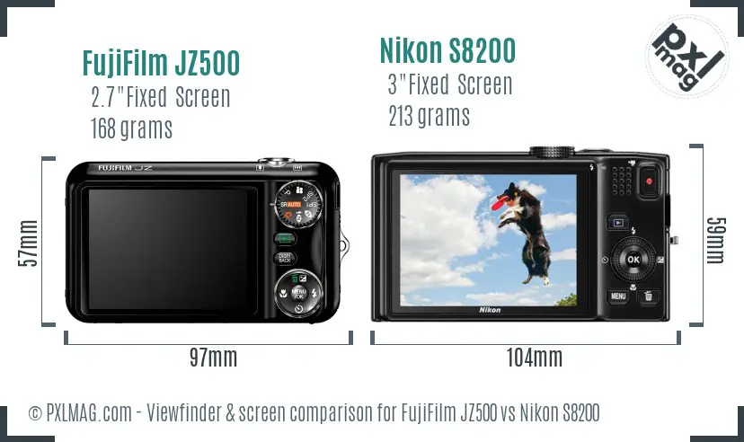 FujiFilm JZ500 vs Nikon S8200 Screen and Viewfinder comparison