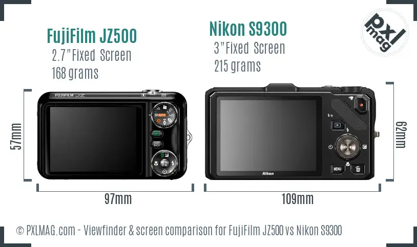 FujiFilm JZ500 vs Nikon S9300 Screen and Viewfinder comparison