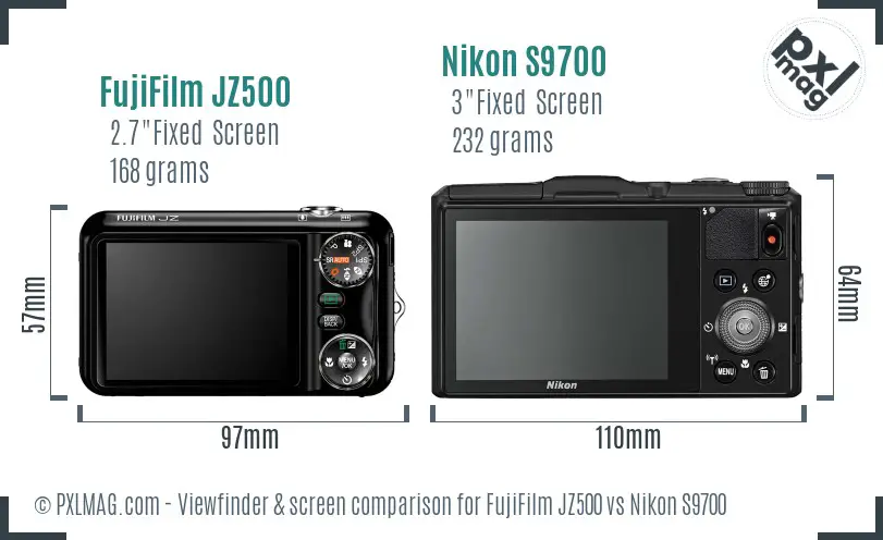 FujiFilm JZ500 vs Nikon S9700 Screen and Viewfinder comparison