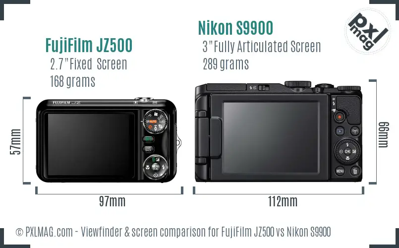 FujiFilm JZ500 vs Nikon S9900 Screen and Viewfinder comparison