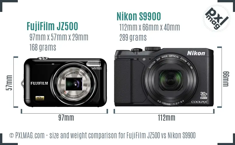FujiFilm JZ500 vs Nikon S9900 size comparison