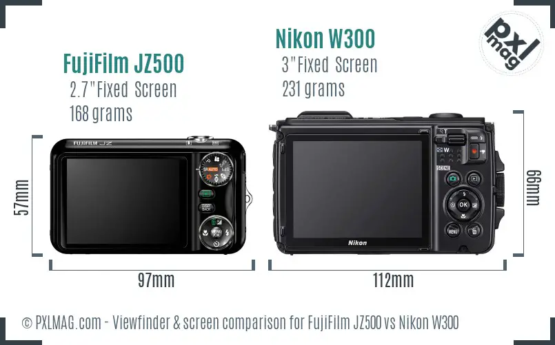 FujiFilm JZ500 vs Nikon W300 Screen and Viewfinder comparison