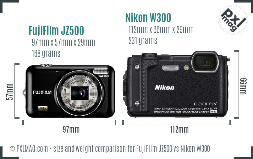 FujiFilm JZ500 vs Nikon W300 size comparison