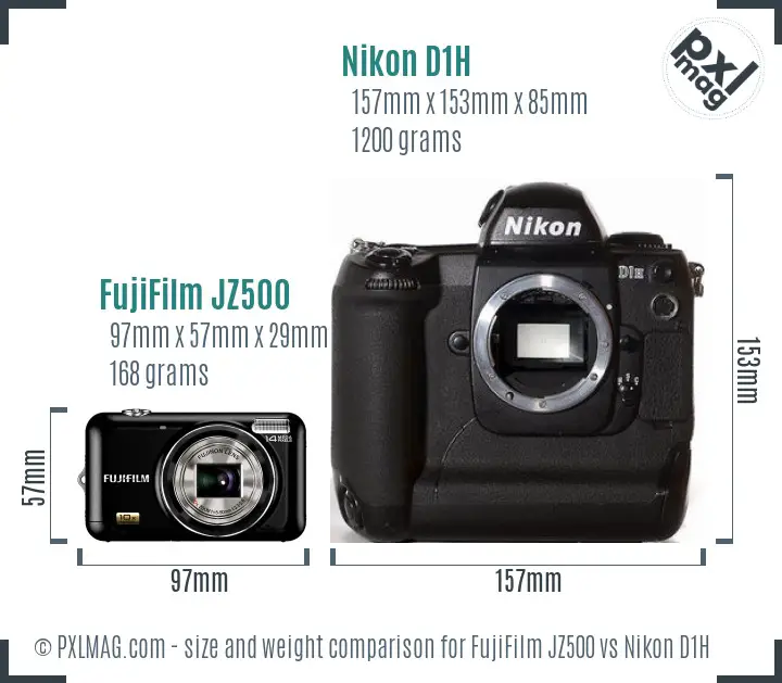 FujiFilm JZ500 vs Nikon D1H size comparison