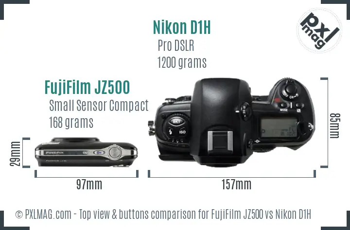 FujiFilm JZ500 vs Nikon D1H top view buttons comparison