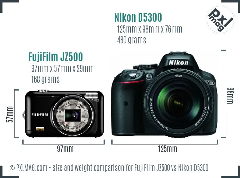 FujiFilm JZ500 vs Nikon D5300 size comparison