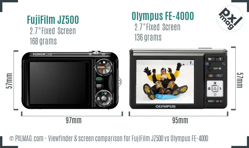 FujiFilm JZ500 vs Olympus FE-4000 Screen and Viewfinder comparison